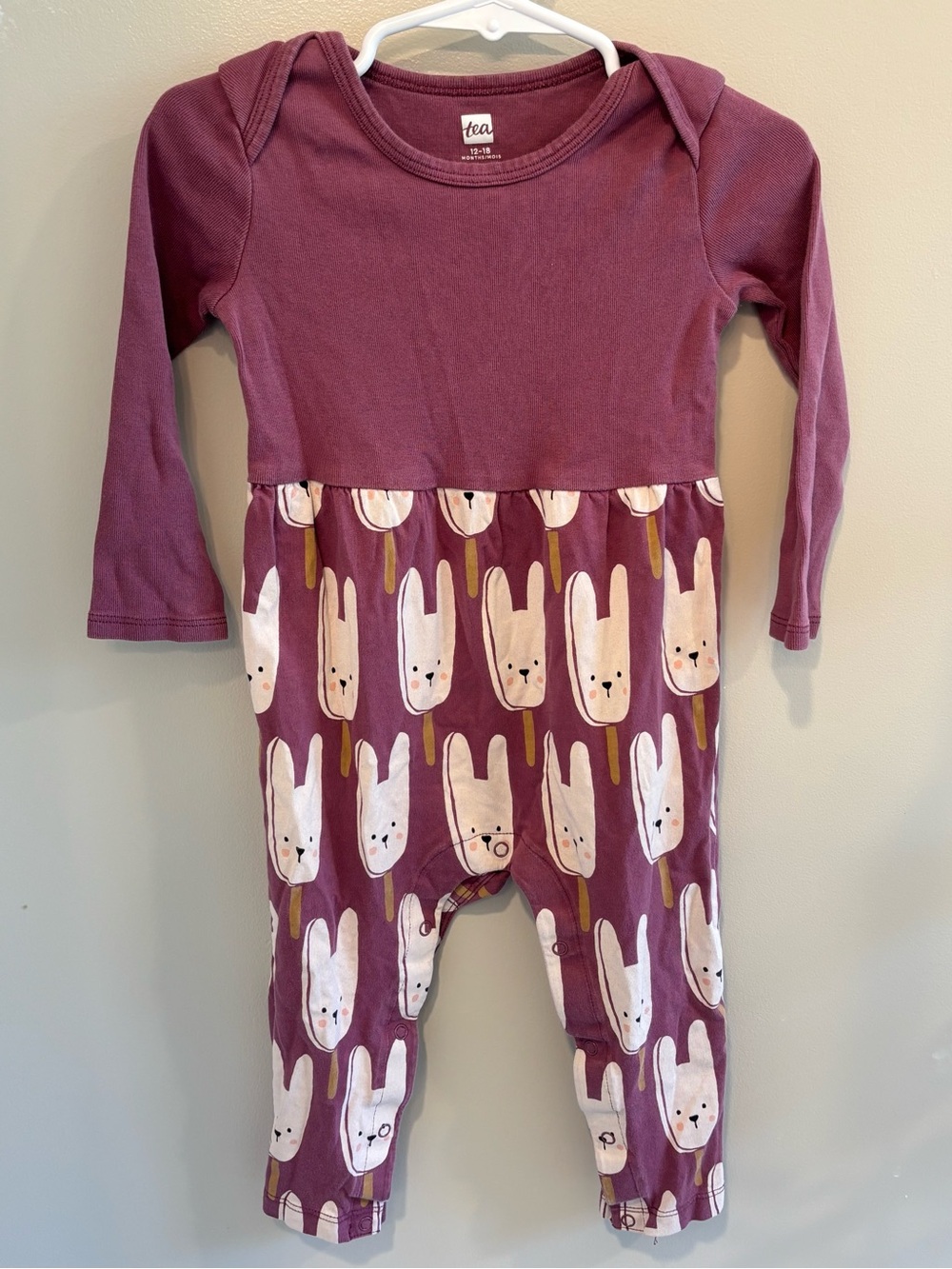 Tea Collection Purple Bunny Print Longsleeve Romper - Size 12-18M